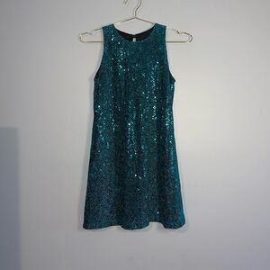 VTG All That Jazz Sequin Turquoise Sleeveless Dance Dress | SZ 5/6/Small
